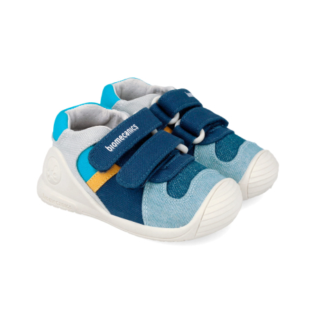 Pantofi baieti - Pantofi copii primii pasi baieti, panza-jeans, Biomecanics
