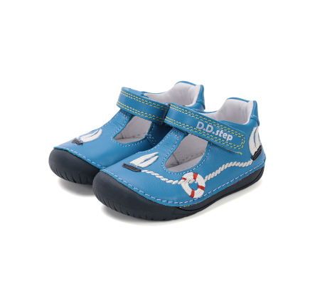 Sandale - Pantofi decupați - sandale băieți barefoot primii pași, piele naturală, albastru DDStep