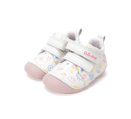 Pantofi fete - Pantofi fete din piele naturală, alb/multicolor - DD Step