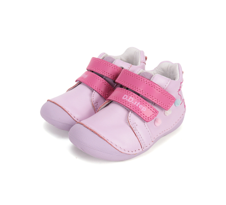 Pantofi fete - Pantofi fete din piele naturală, roz, cu pisicuță - DD Step