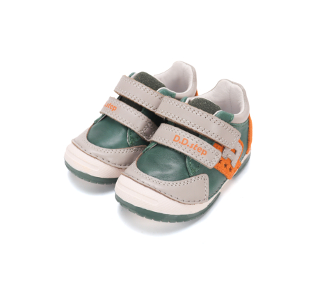 Pantofi baieti - Pantofi Primii Pași Copii DDStep Verde/Portocaliu S038-62241B - Piele Naturală