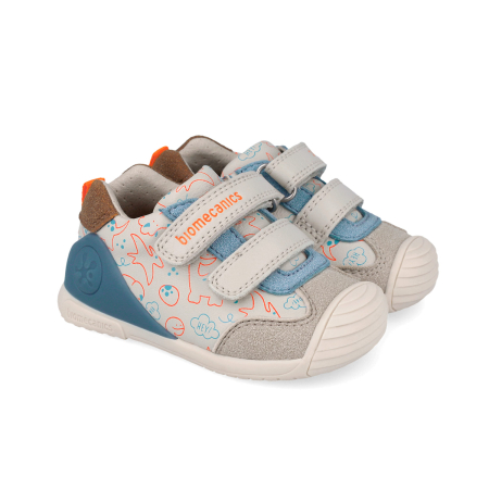 Pantofi baieti - Pantofi sport baieti din piele naturală, cu dinozauri - Biomecanics