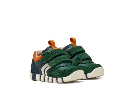 Pantofi baieti - Pantofi sport băieți Geox B3555D05422C3P2T din piele naturală si întoarsă – Verde închis și bleumarin