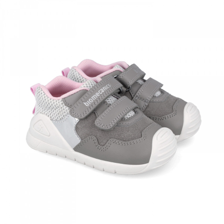 Pantofi fete - Pantofi sport fete din piele&textil gri/roz Biomecanics