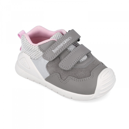 Pantofi sport fete din piele&textil gri/roz Biomecanics [2]