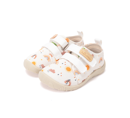 Pantofi de interior fete - Pantofi sport ușori fete din pânză de bumbac, alb/multicolor, DD Step