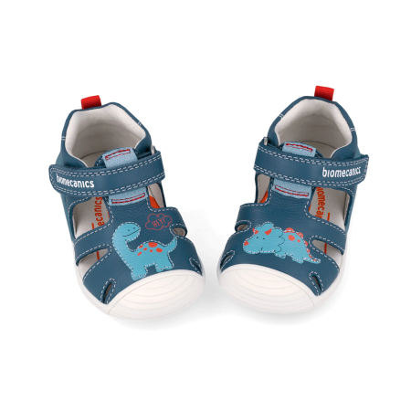 Sandale - Sandale baieți din piele naturală, model dinozauri, albastru - Biomecanics