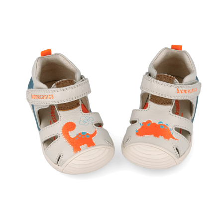 Sandale - Sandale baieți din piele naturală, model dinozauri, bej - Biomecanics