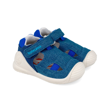 Sandale - Sandale copii, baieti barefoot, din panza-jeans,  Biomecanics