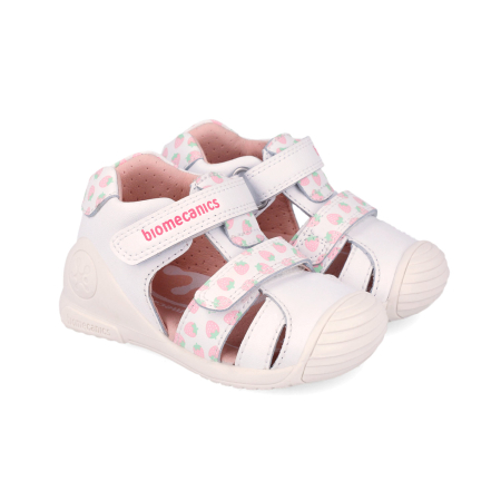 Încălțăminte fete - Sandale fete din piele naturală, model căpsuni, alb - Biomecanics