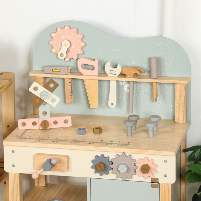 Banc de lucru din lemn pentru copii, Atelier Handyman Montessori, XL, cu unelte și accesorii de construcție, design modern, 3 ani+ [3]
