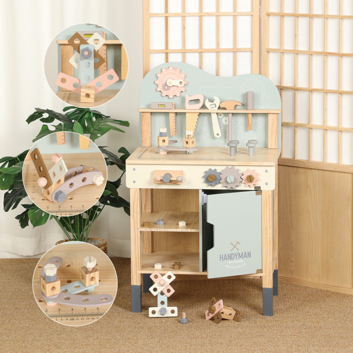 Banc de lucru din lemn pentru copii, Atelier Handyman Montessori, XL, cu unelte și accesorii de construcție, design modern, 3 ani+ [5]