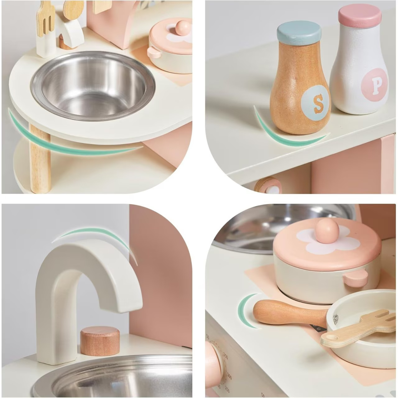 Bucatarie din lemn pentru copii, mini, cu accesorii incluse, design realist, jucarie educativa [6]