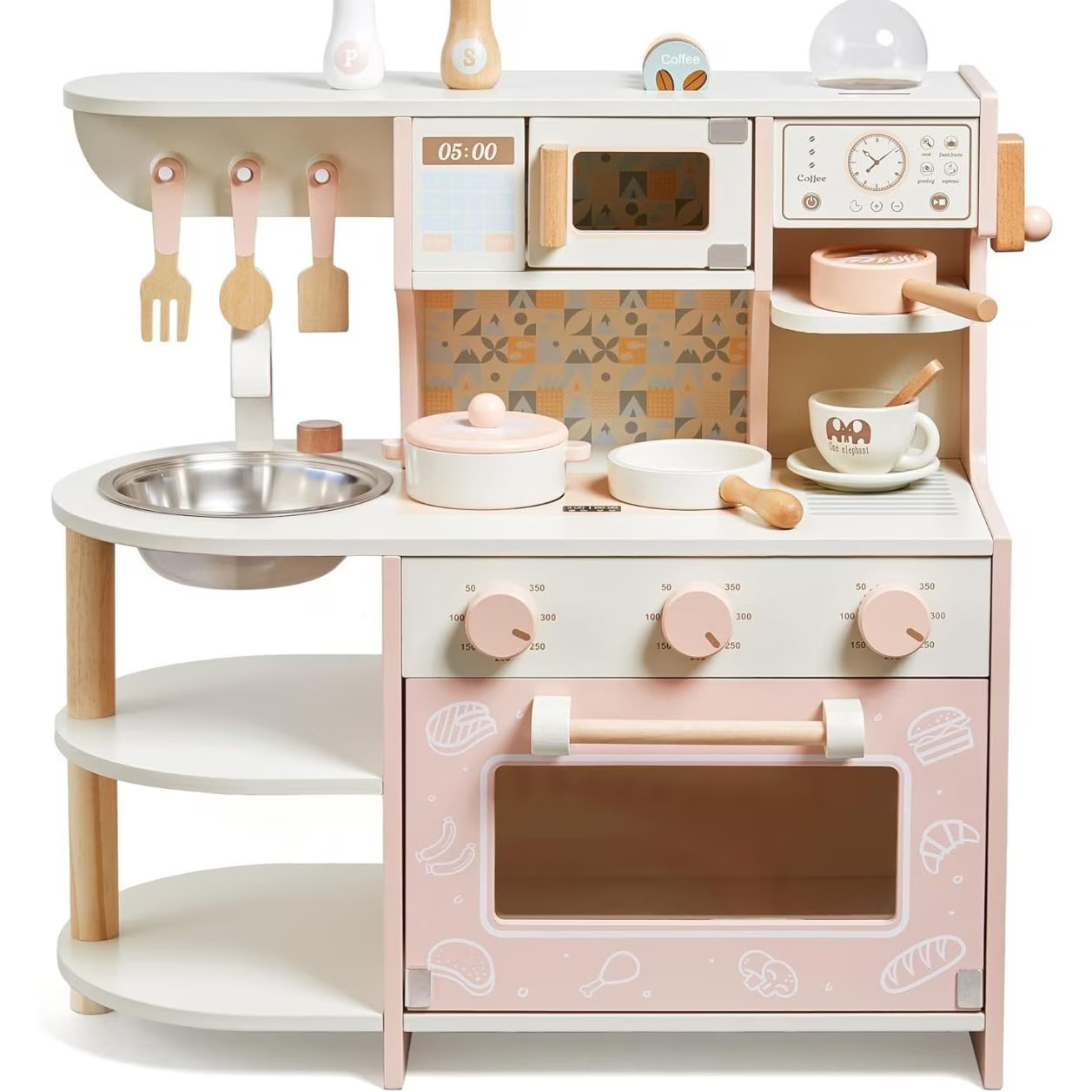 Bucatarie din lemn pentru copii, mini, cu accesorii incluse, design realist, jucarie educativa [4]