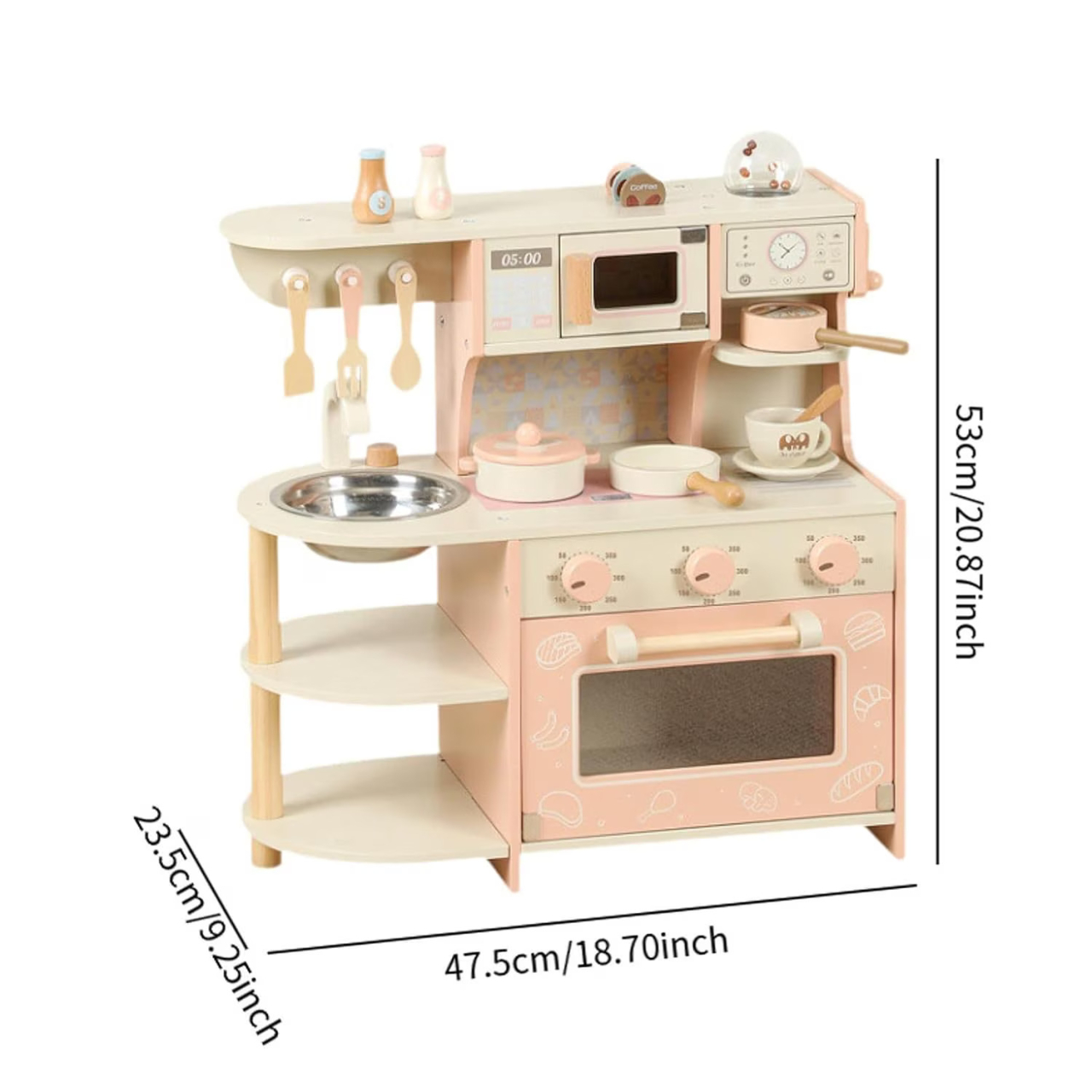 Bucatarie din lemn pentru copii, mini, cu accesorii incluse, design realist, jucarie educativa [5]