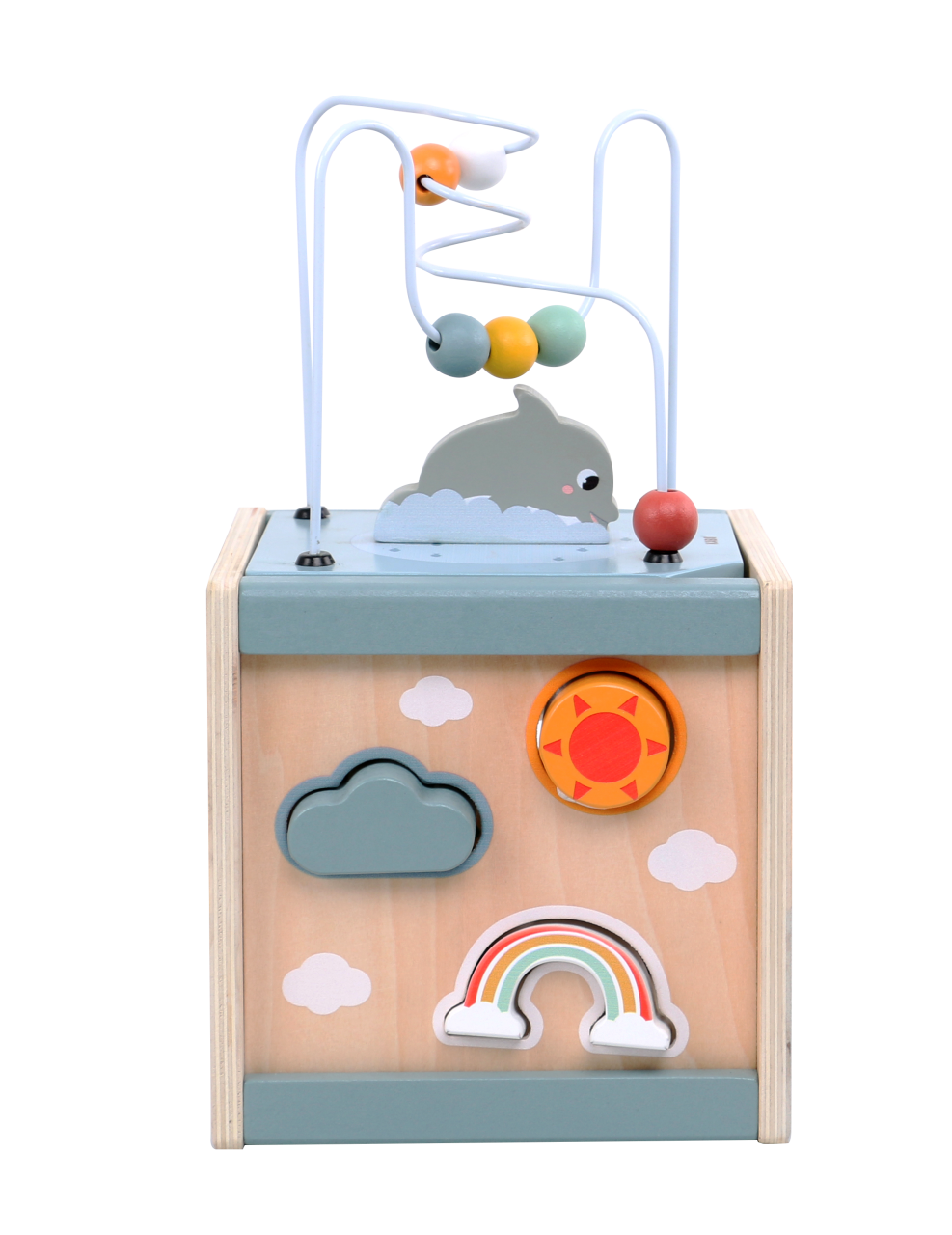 Cub de activitati din lemn 5 in 1, cu labirint animale marine si jocuri educative Montessori [3]