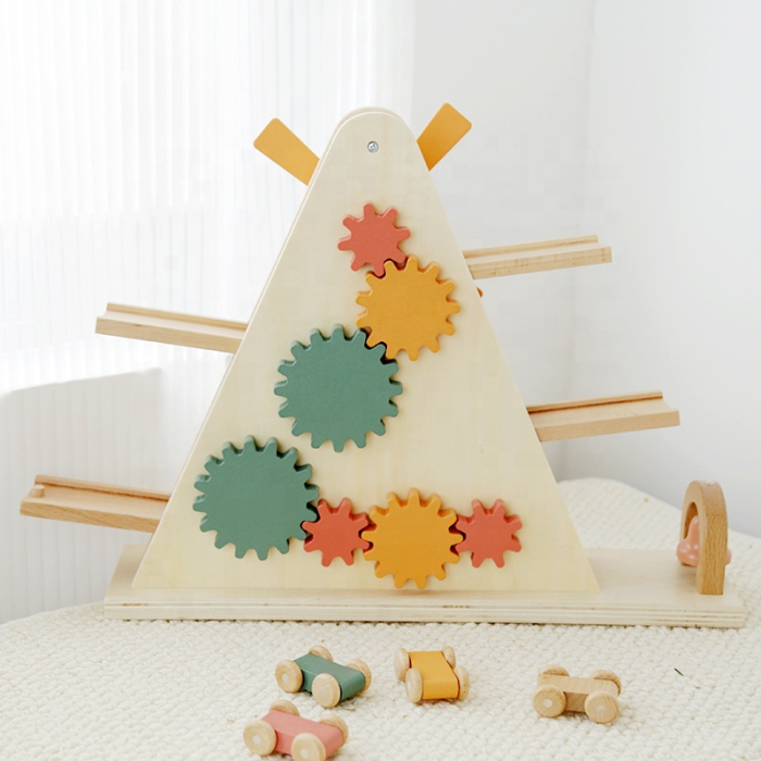 Pistă de mașini în cascadă din lemn Montessori, Moară de Vânt cu elice rotativă, set cu 4 mașinuțe, jucărie educativă pentru motricitate, Multicolor, 2 ani+ [2]