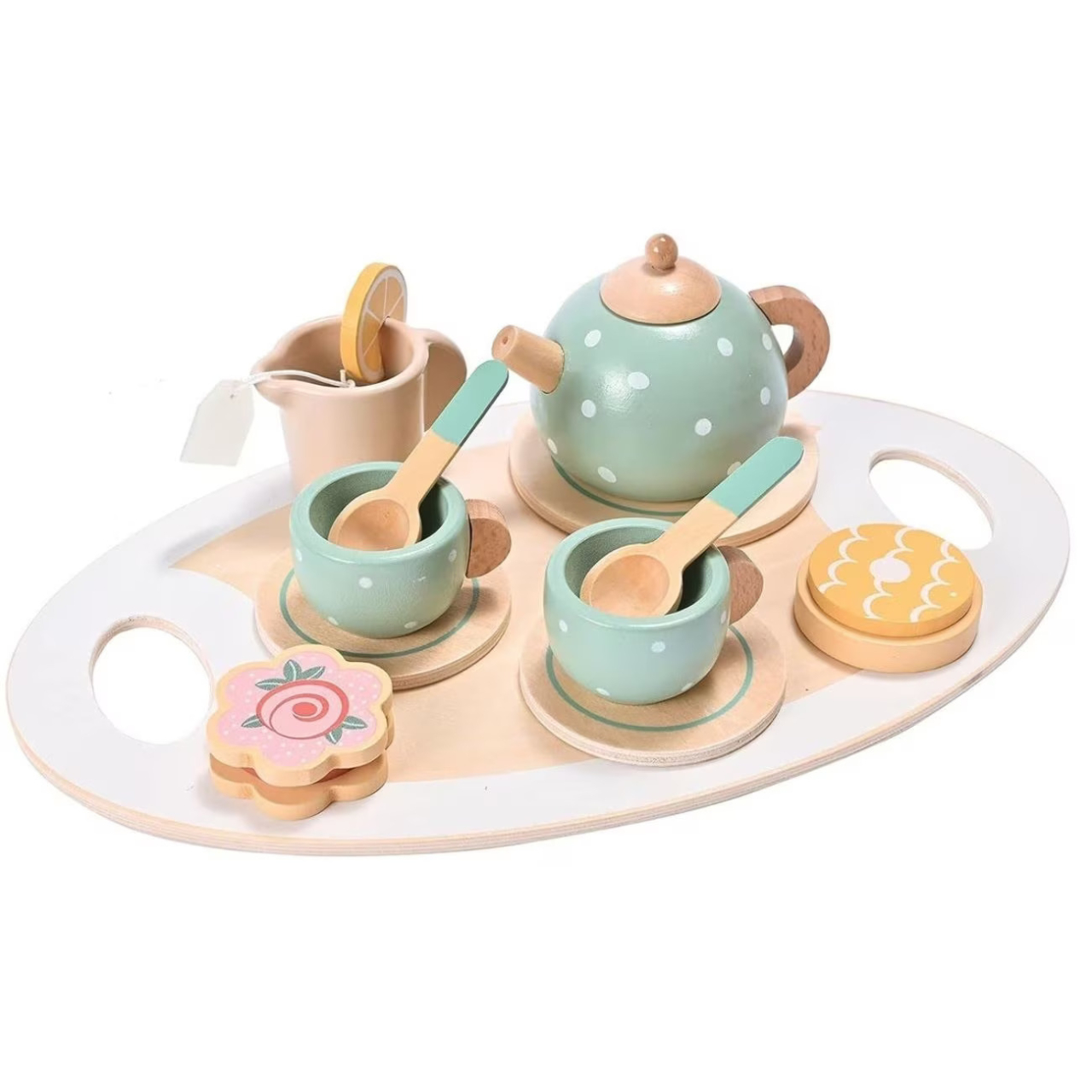 Set de ceai Montessori din lemn – jucărie educativă ecologică pentru copii, 15 piese pastel, [3]