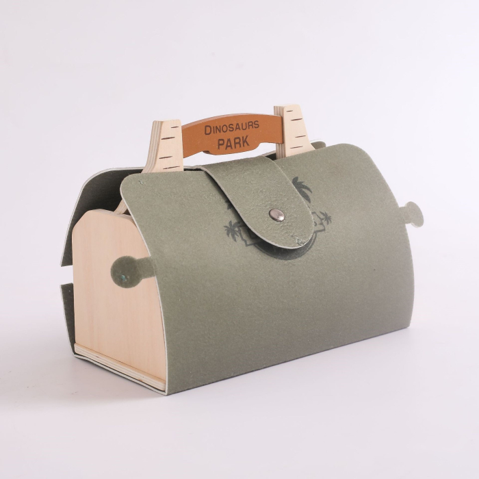 Set de joacă din lemn Montessori, Parcul Dinozaurilor "Dino Park", circuit auto, figurine dinozauri și accesorii, portabil cu geantă de transport, 3 ani+ [5]