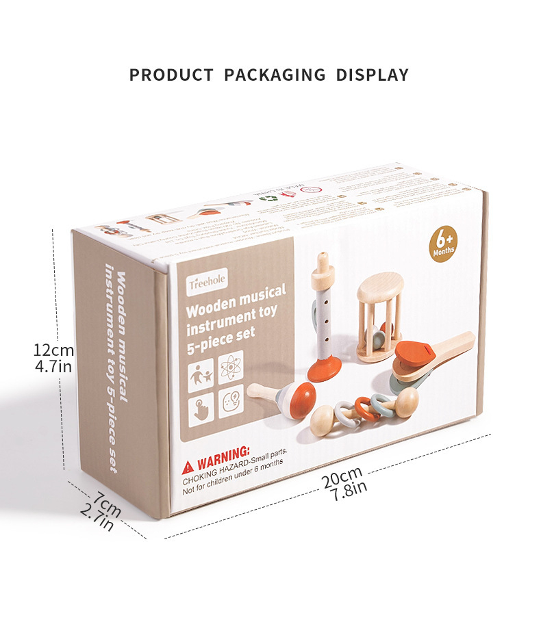 Set instrumente muzicale din lemn, 5 piese, pentru copii, dezvolta coordonarea mana-ochi, multicolor [5]