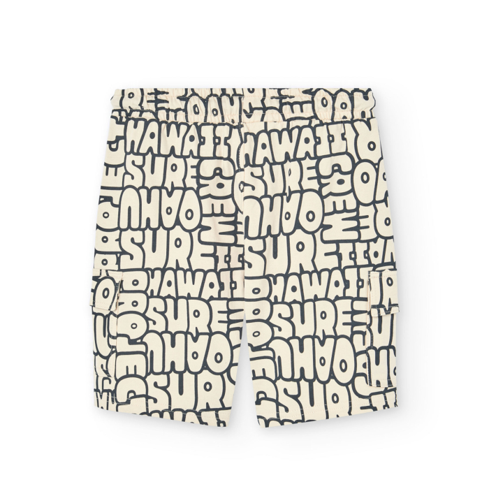 Pantaloni scurti baieti 2-14 ani, bumbac better cotton, imprimeu text, bej, brand Boboli [2]