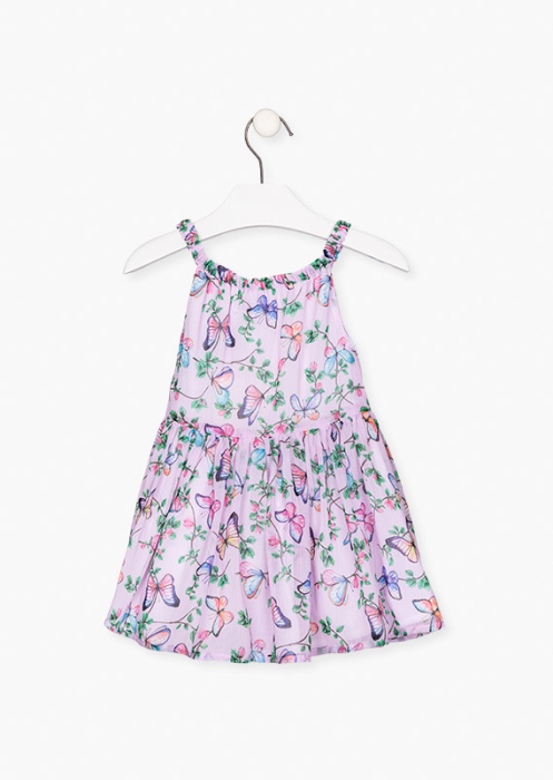 Rochie fetite cu bretele, voal, imprimeu fluturi, lila, brand Losan [2]