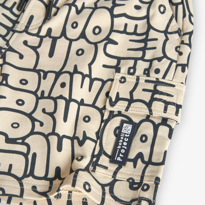 Pantaloni scurti baieti 2-14 ani, bumbac better cotton, imprimeu text, bej, brand Boboli [4]