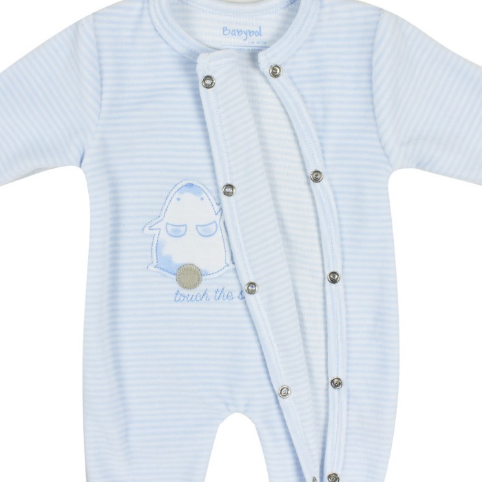 Babybol, Salopeta catifea bebe baiat cu botosei, dungi blue [3]