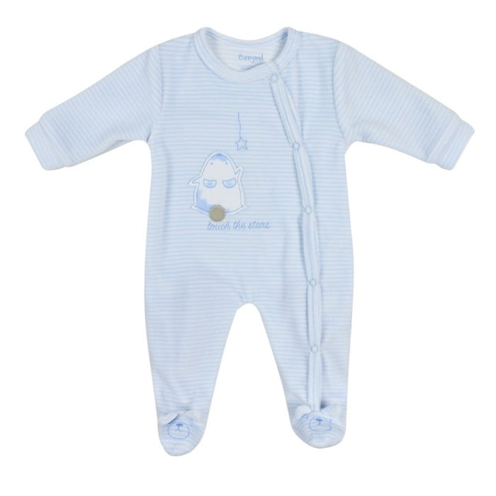 Babybol, Salopeta catifea bebe baiat cu botosei, dungi blue [1]