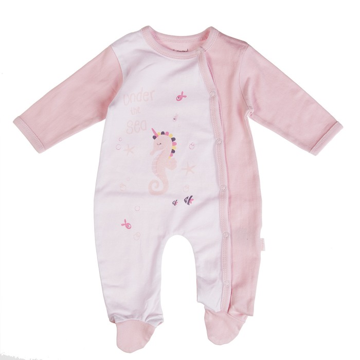 Babybol Salopeta cu maneca lunga si botosei, imprimeu calut de mare , roz [1]