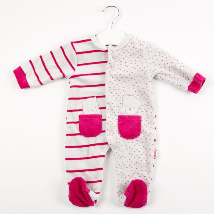 Babybol Salopeta fetita 0-18 luni, catifea gri/fucsia [1]