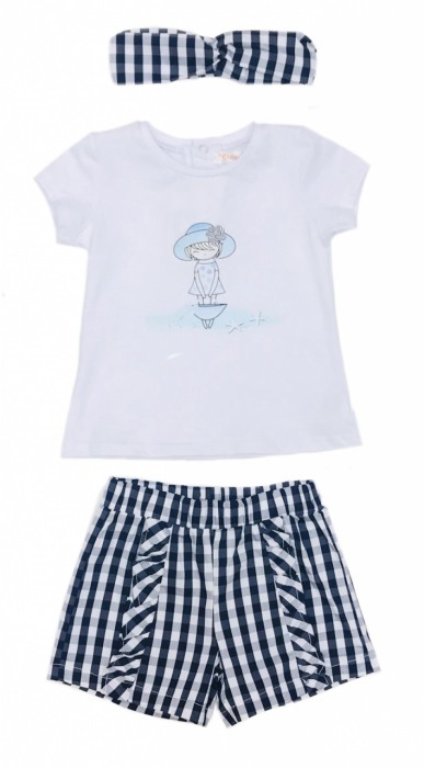 Babybol Set 3 piese fete tricou & pantalon scurt& bandana, navy [2]