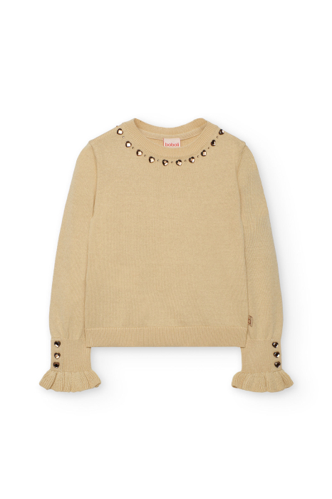 Bluza eleganta din tricot fete 4-14ani, pietre decorative aplicate, bej, brand Boboli [1]