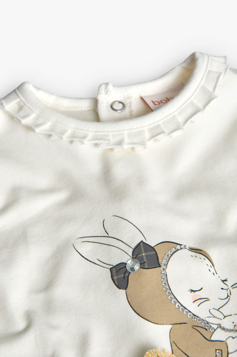 Bluza eleganta fetite, bumbac better cotton, imprimeu iepuras, crem, brand Boboli [3]