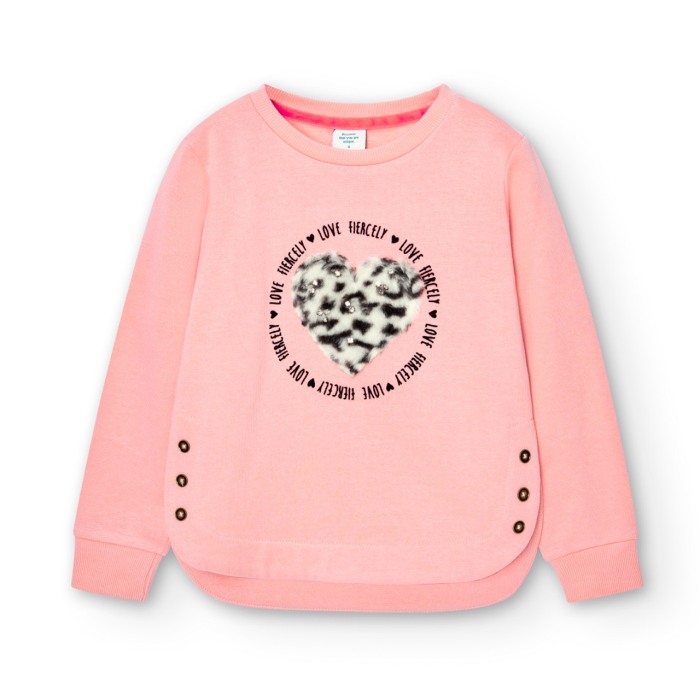 Bluza fete bumbac vatuit, broderie inima cu strasuri, roz, Boboli [1]
