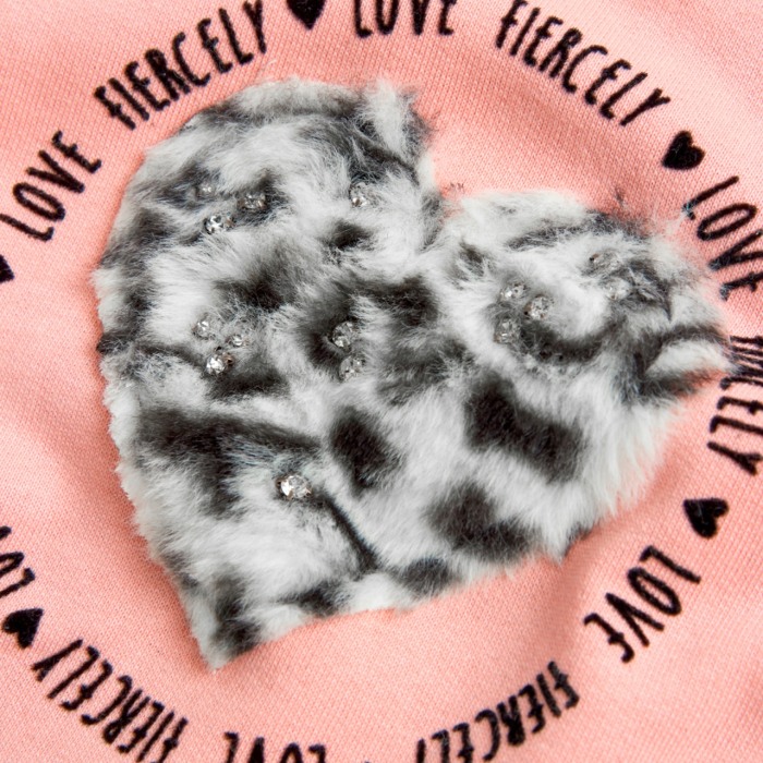 Bluza fete bumbac vatuit, broderie inima cu strasuri, roz, Boboli [3]