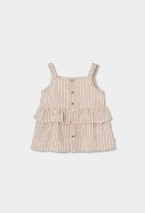 Bluza fete cu bretele, material in, lejer, bej cu dungi, volanase, brand Boboli [3]