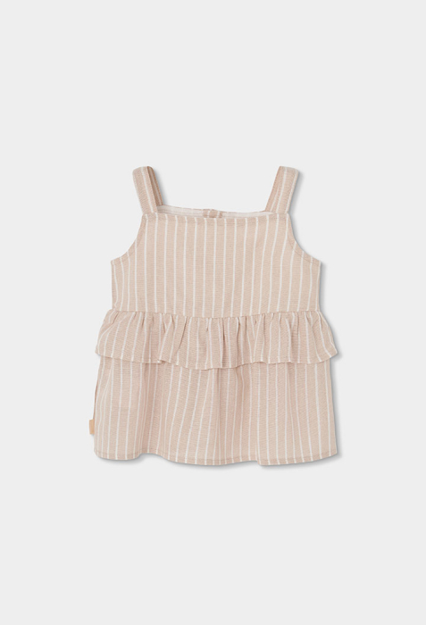 Bluza fete cu bretele, material in, lejer, bej cu dungi, volanase, brand Boboli [2]