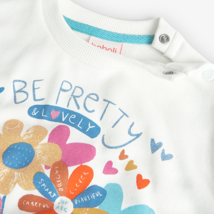 Bluza fetite bumbac cu volanase,vatuita, imprimeu floral, alba [3]