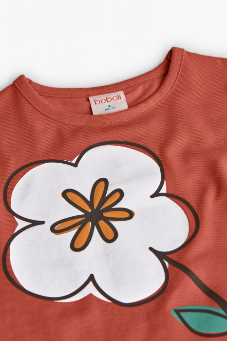 Bluza maneca lunga fetite 1-10 ani, bumbac better cotton, imprimeu floare, caramizie, brand Boboli [4]