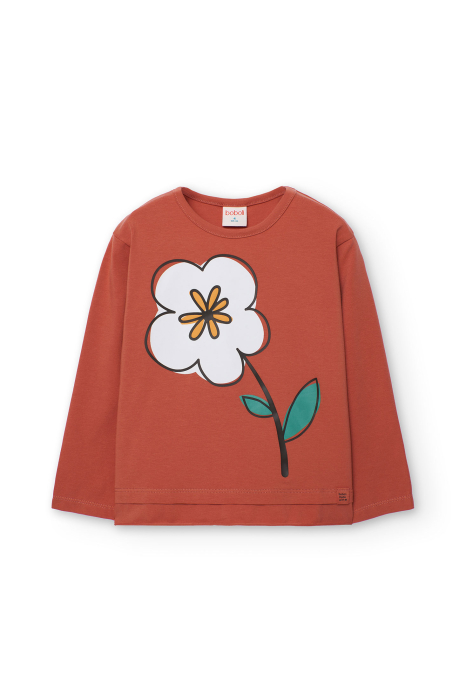 Bluza maneca lunga fetite 1-10 ani, bumbac better cotton, imprimeu floare, caramizie, brand Boboli [2]