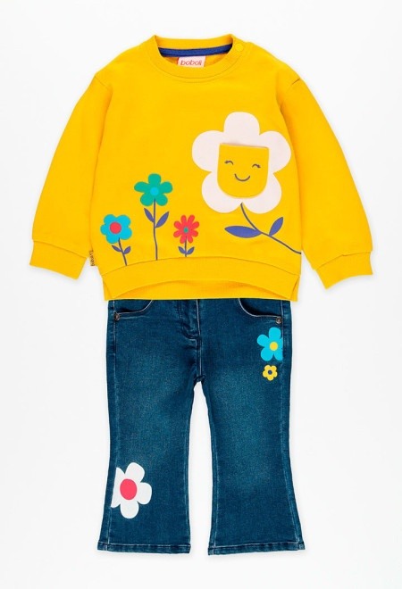 Bluza maneca lunga fetite, bumbac, imprimeu floral, galbena, Boboli [1]