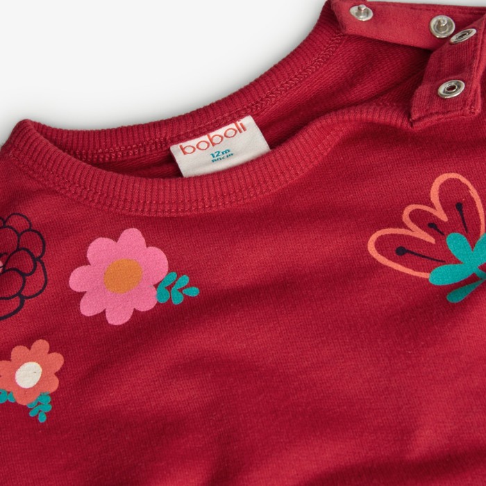 Bluza tricot fetite, bumbac, imprimeu floral, rosie, Boboli [3]