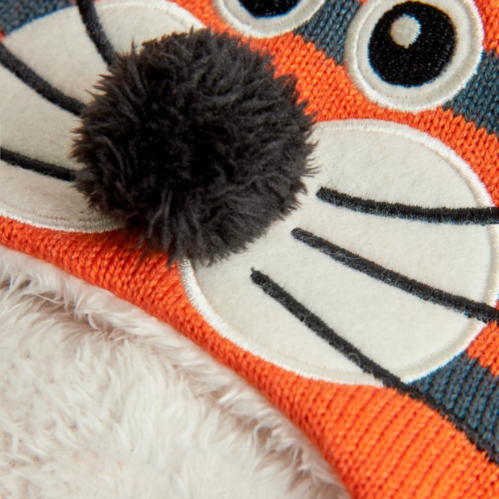 Caciula bebe baiat din tricot, model tigru cu urechi, orange, Boboli [3]