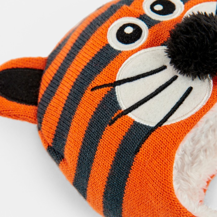 Caciula bebe baiat din tricot, model tigru cu urechi, orange, Boboli [2]
