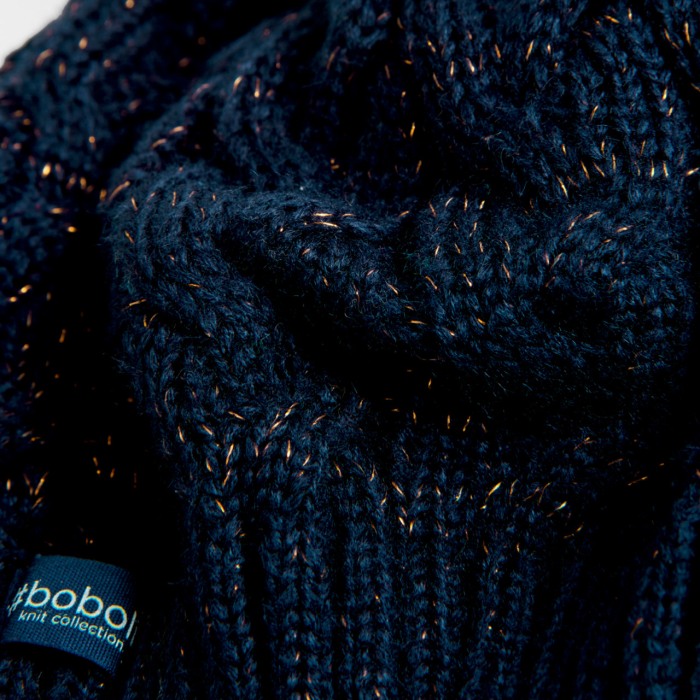 Caciula tip basca tricot, fibre metalice aurii, bleumarin, Boboli [3]