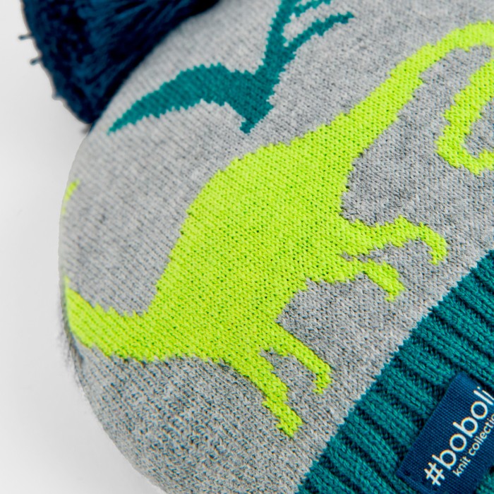 Caciula tricot baieti, imprimeu dinozauri, gri/verde, Boboli [2]