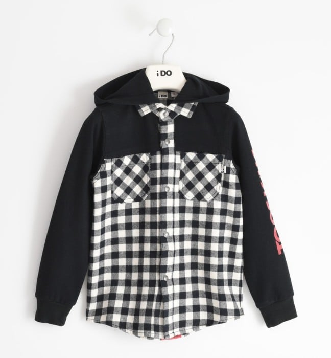 Camasa baieti cu gluga, carouri, neagra, Ido [1]