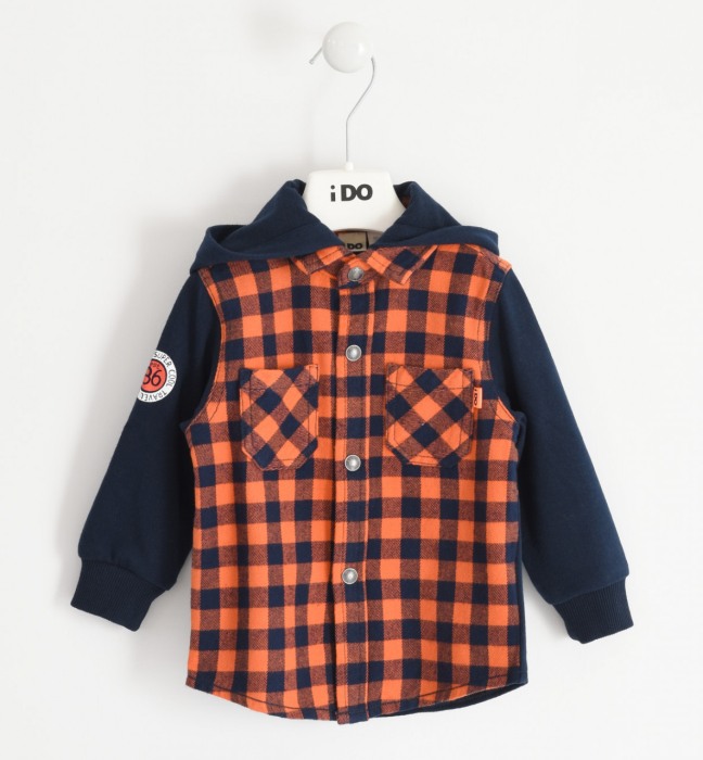 Camasa maneca lunga baiat cu gluga, carouri, orange, iDO [1]