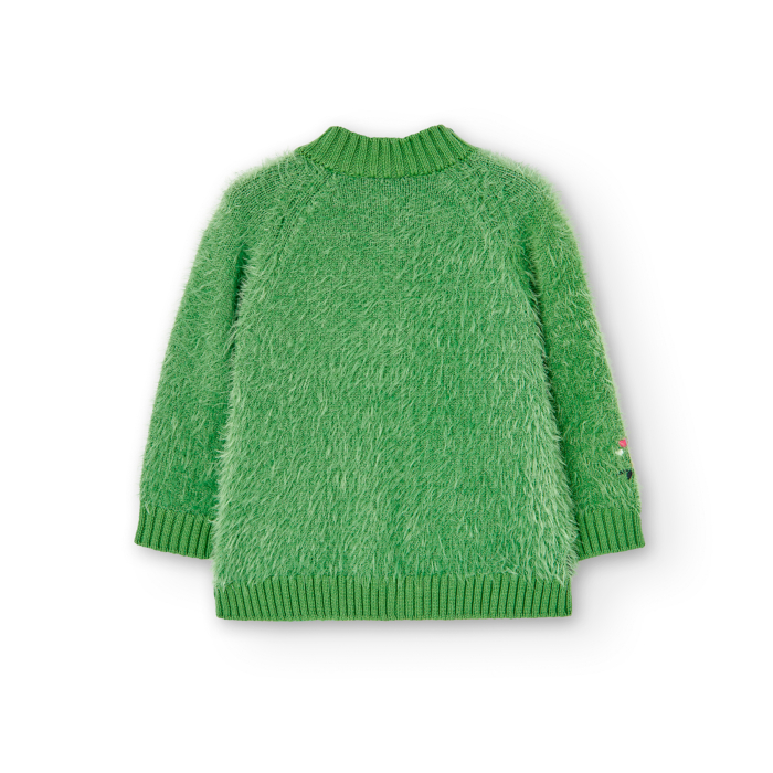 Cardigan tricot fetite, broderie florala, verde, brand Boboli [2]